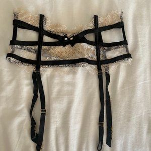Victoria's Secret Black and Gold Embellished Garter Belt